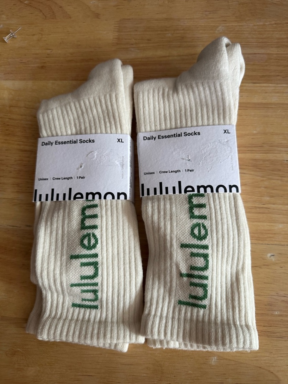 lululemon athletica Crew Socks in Cream with Green Logo -  2 Pair
